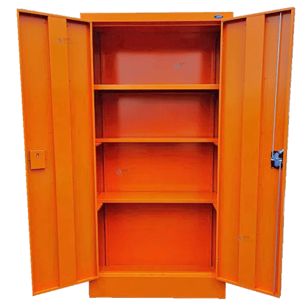 Civil Defence empty orange cabinet