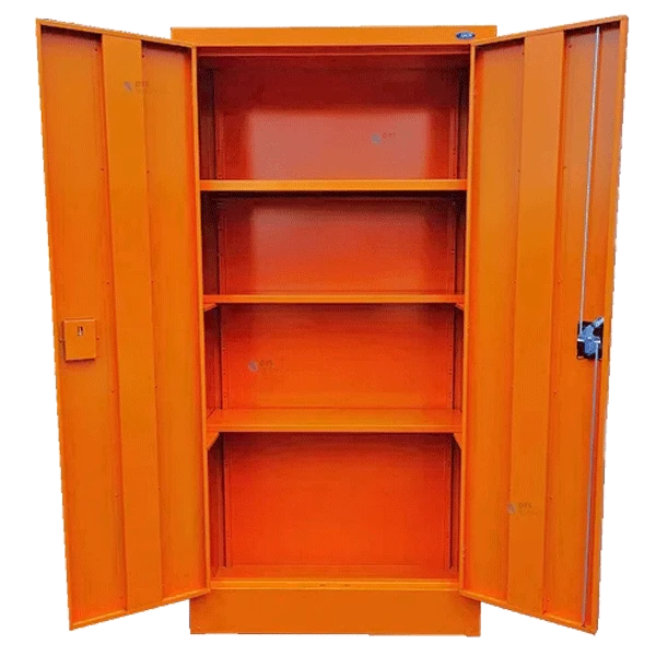Civil Defence empty orange cabinet