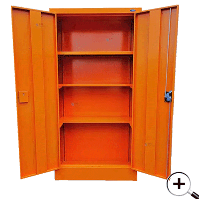 Civil Defence empty orange cabinet